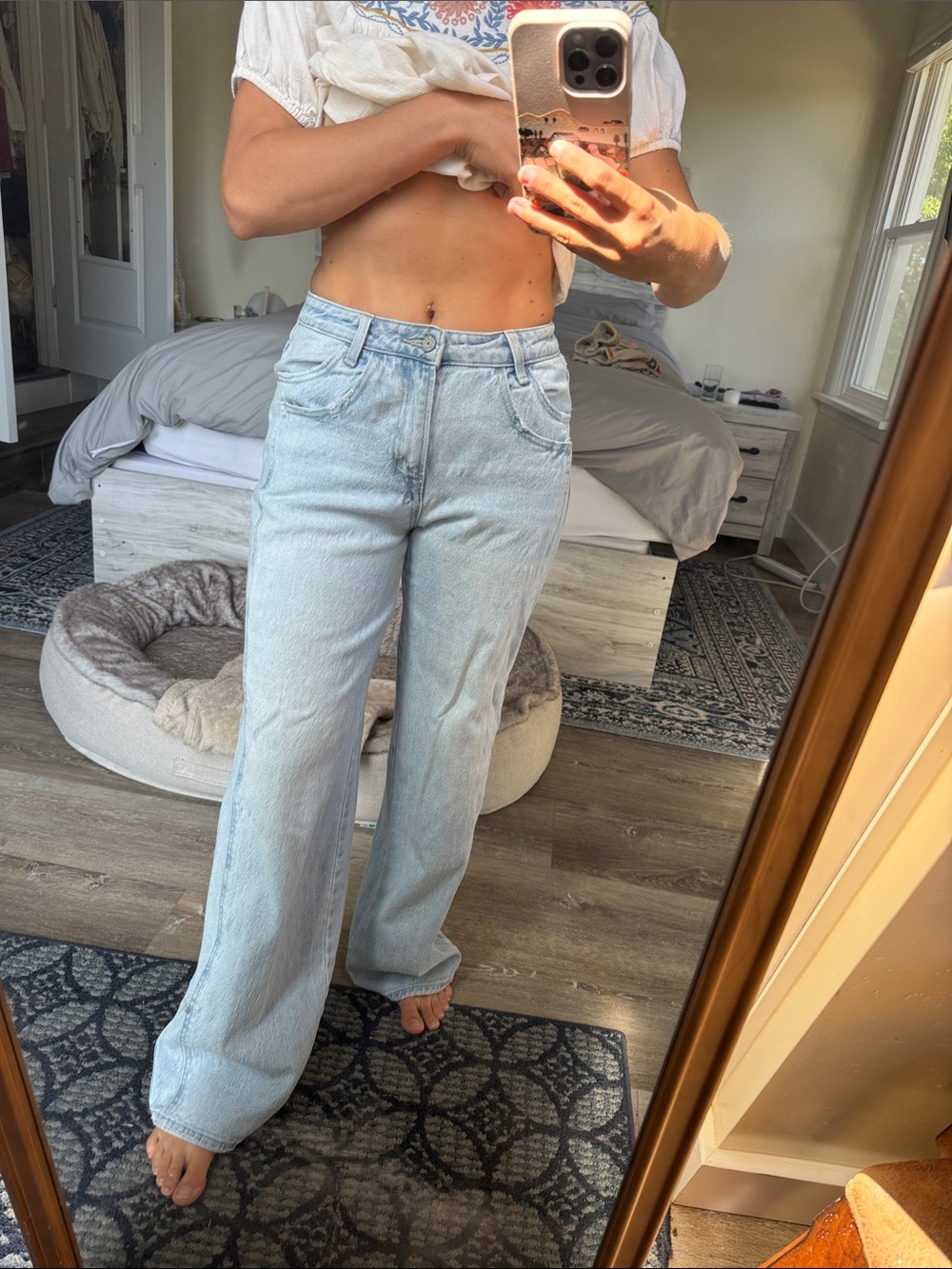 High-Rise Light Blue Wide-Leg Jeans for Women